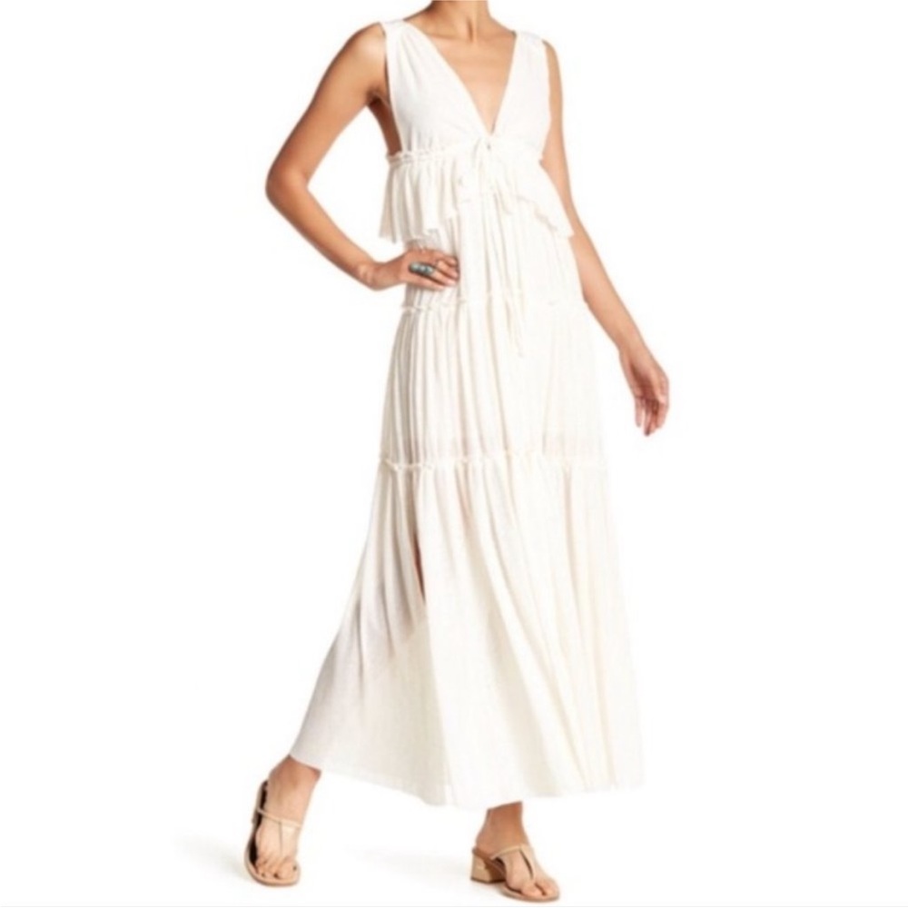 See by Chloe maxi dress in Natural White ruffle Crinkled Strap Dress